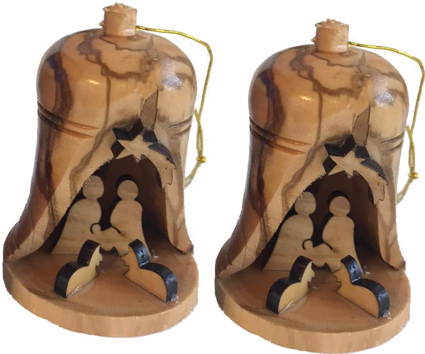 Holy Land Market Pair of Large Hand Made Olive Wood Ornaments - Tree Hanging Bells - Christmas Tree Ornaments from The Holy Land - Many Sizes、mySite、topwebapps