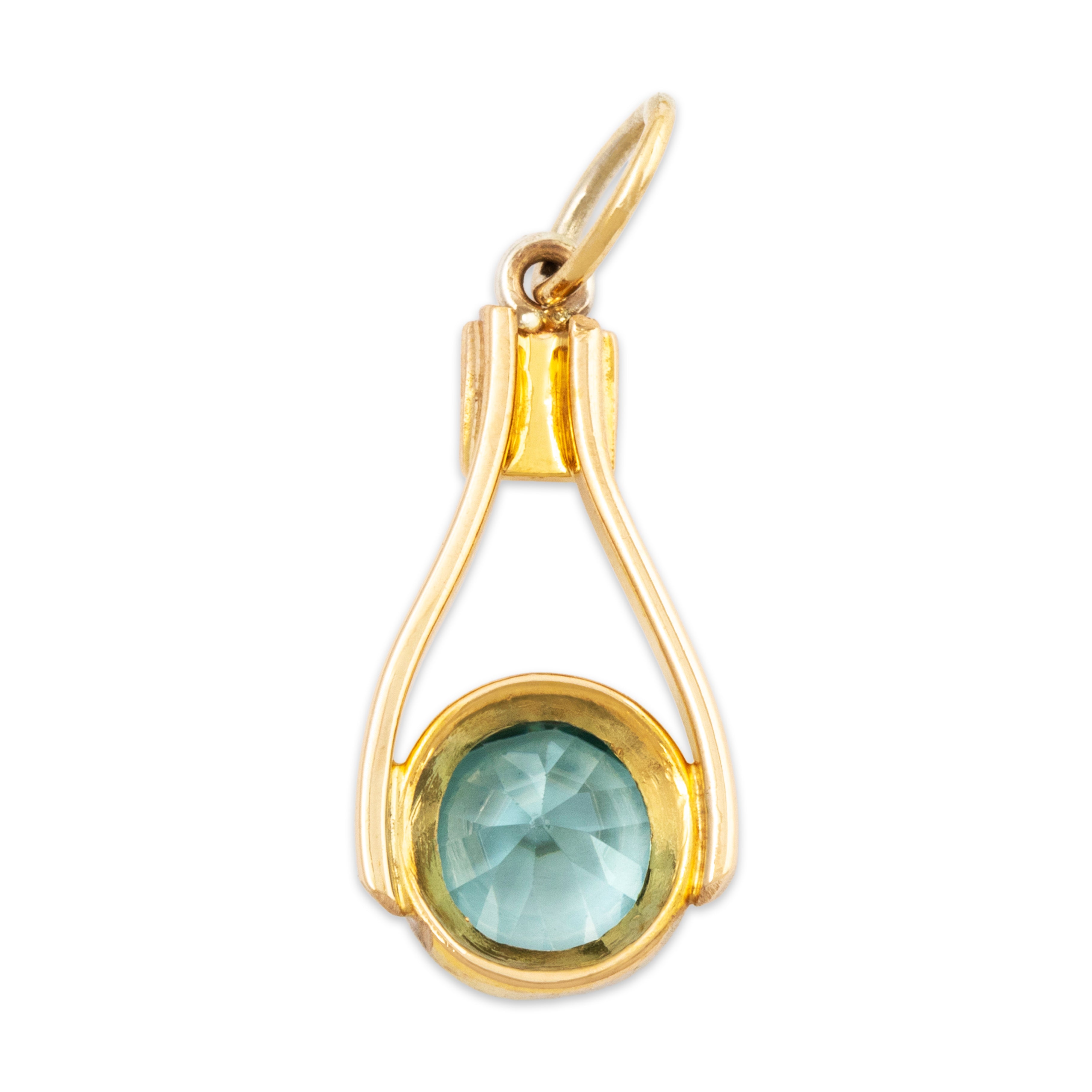 Vintage 10k Yellow Gold 1.5ct Blue Zircon Brilliant Modern Pendant、mySite、hinf8tx79