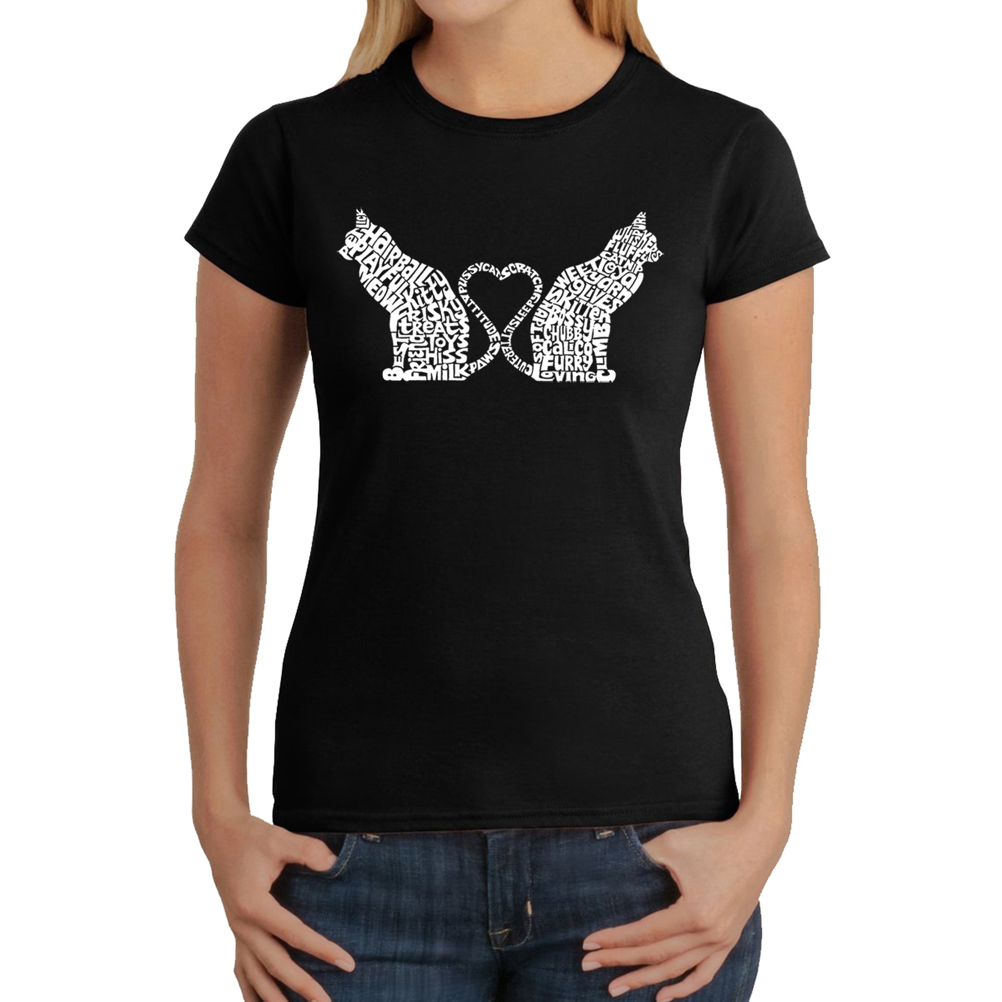 Cat Tail Hearts - Women's Word Art T-Shirt、mySite、camillekostekn
