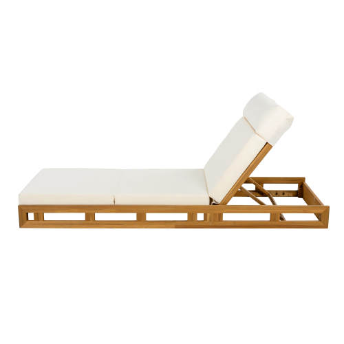 LOUNGE CHAISE SET, ACACIA WOOD WITH WATER-RESISTANT LOUNGE CUSHIONS (CREAM & 4 INCH THICK) - MATCHING DARK GREY VERSION AVAILABLE、、eastwooduniform