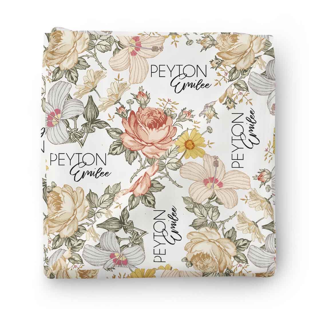  Peyton's Vintage Floral Personalized Baby Name Swaddle Blanket、mySite、layawaytickets