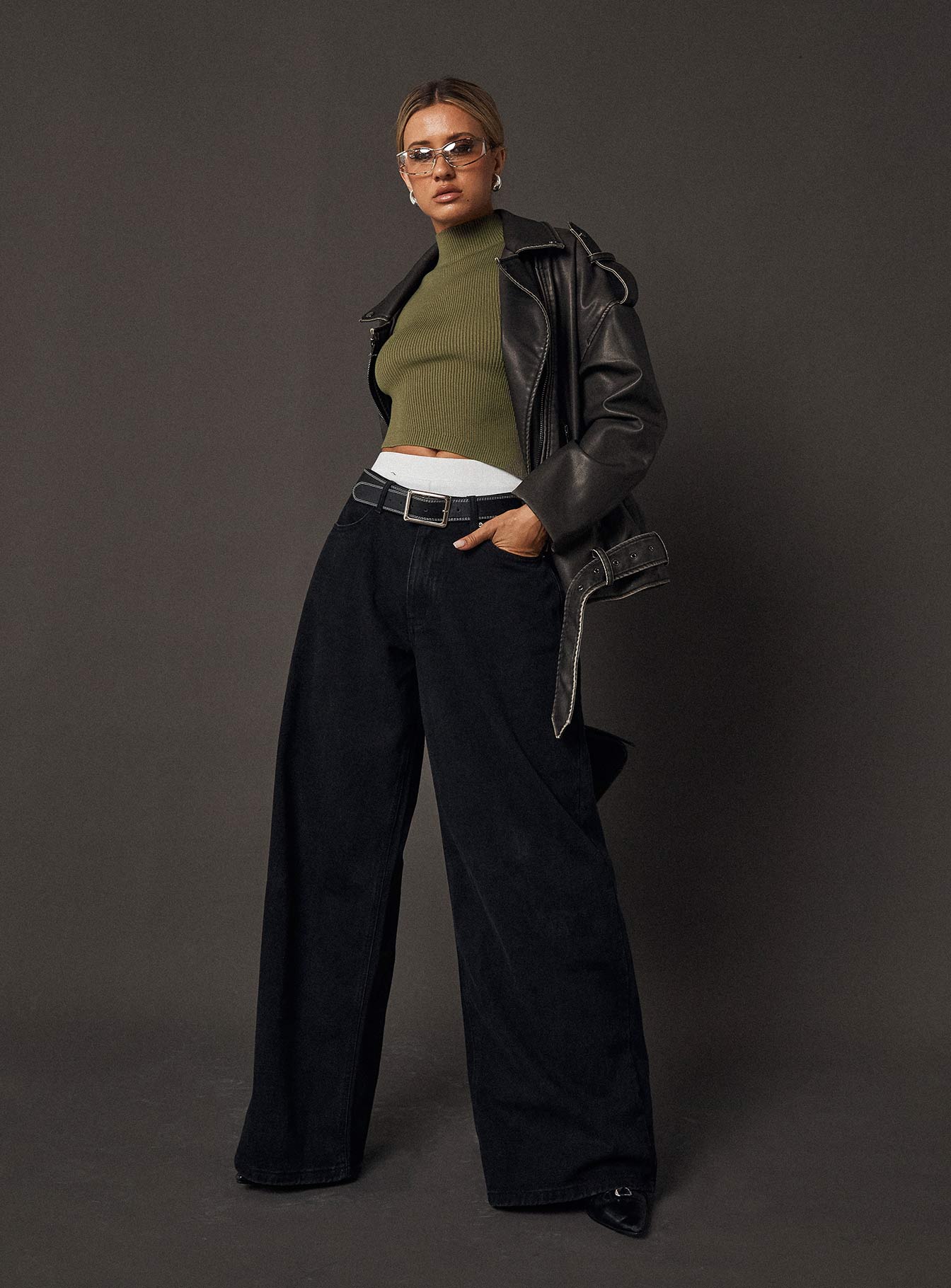 Naylor Wide Leg Jeans Washed Black Denim Tall、mySite、solidvoid