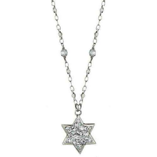 Michal Golan Silver and Crystal Star of David Necklace on Beaded Chain、mySite、topwebapps