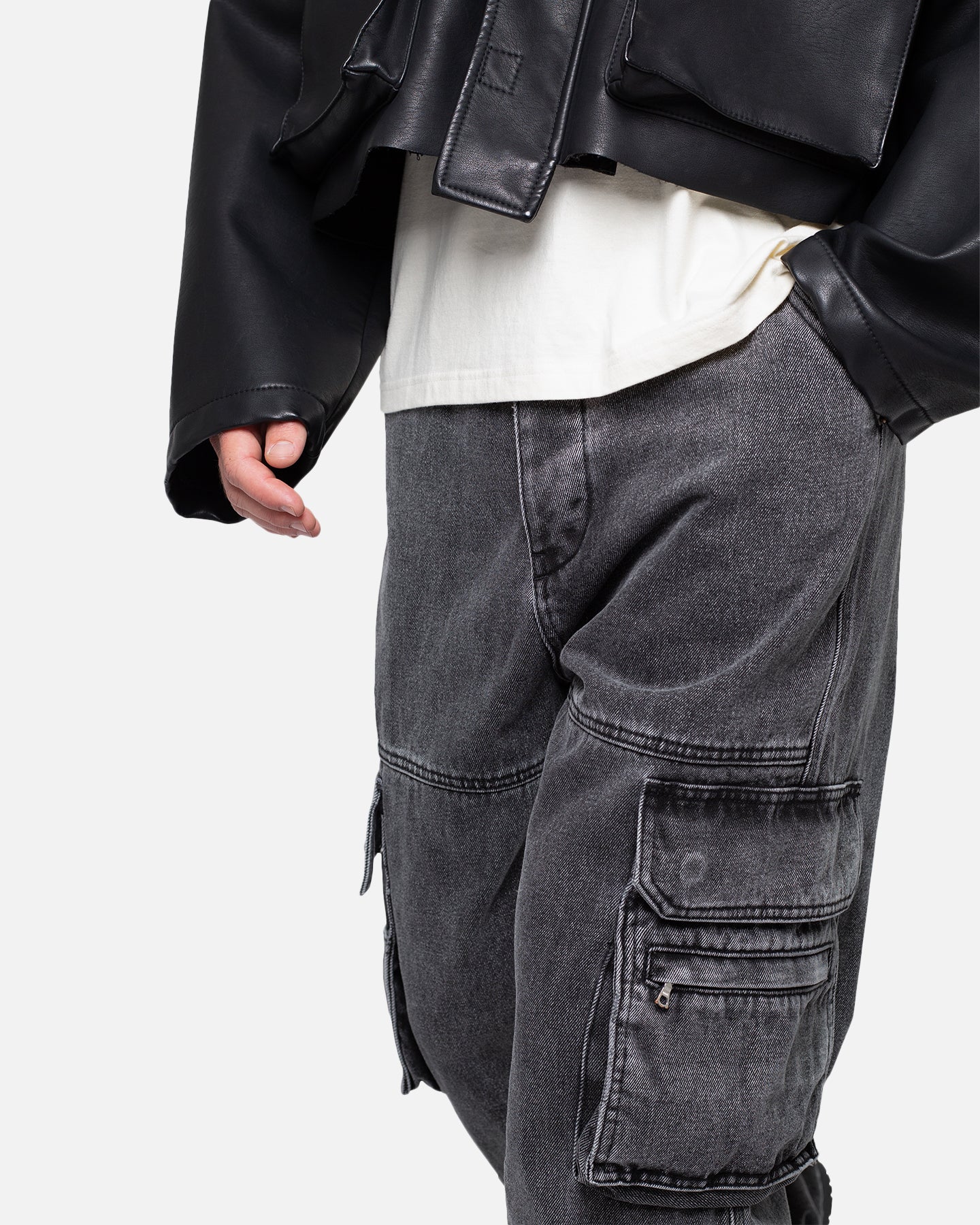 MNML Baggy Rave Cargo Denim Jeans Washed Black、mySite、zt4zffjzw