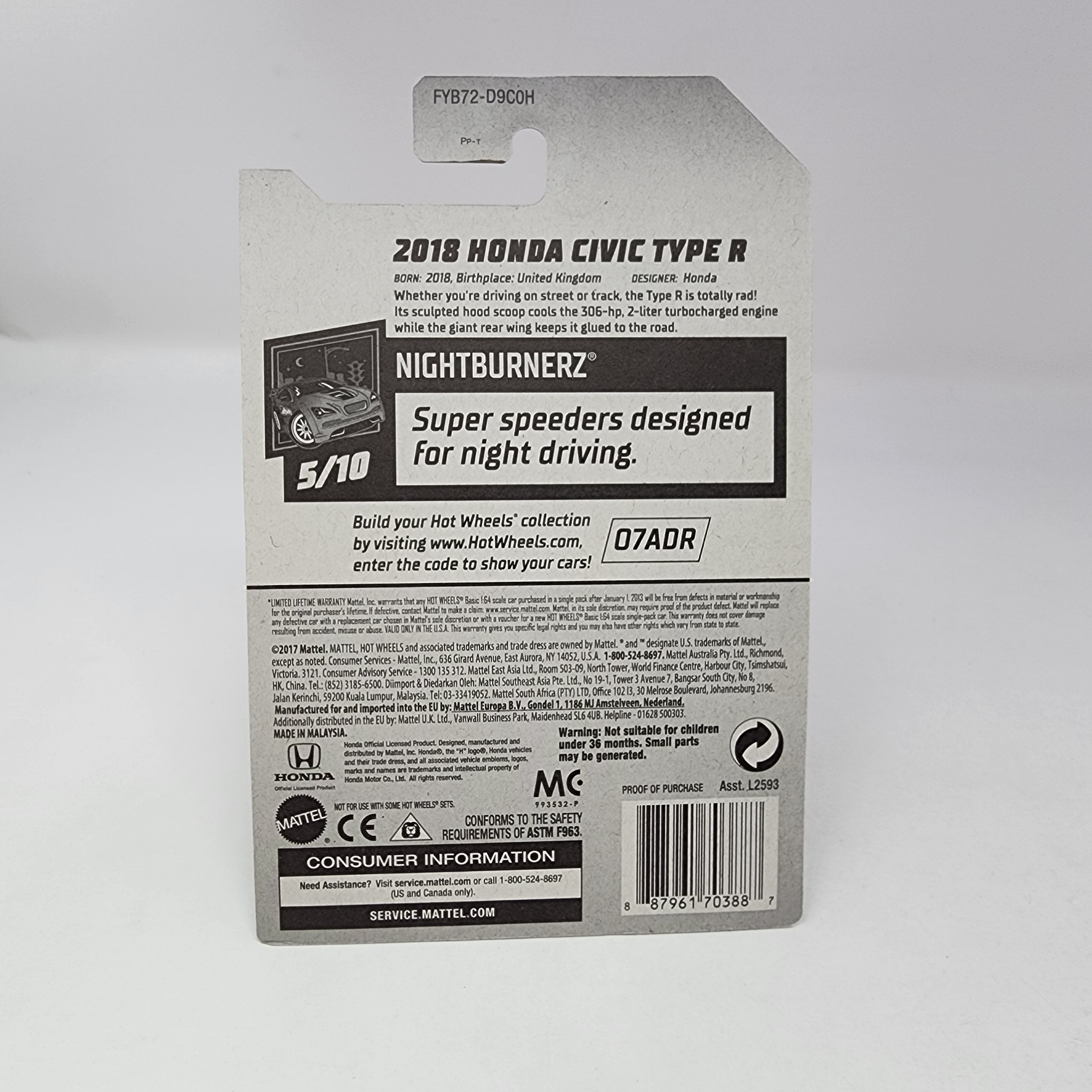 2018 Honda Civic Type R #171 * RED * Hot Wheels 2019、mySite、hgirdovlk