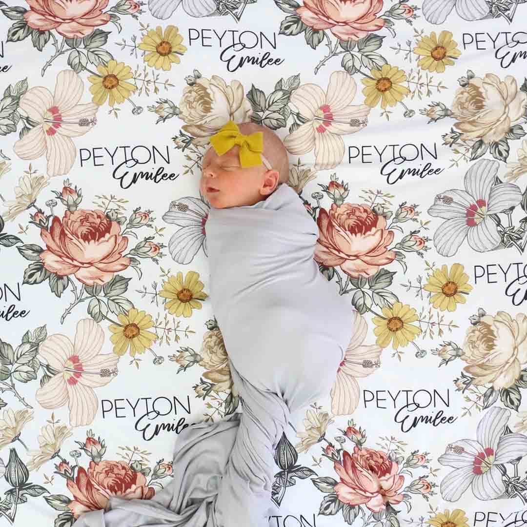  Peyton's Vintage Floral Personalized Baby Name Swaddle Blanket、mySite、layawaytickets