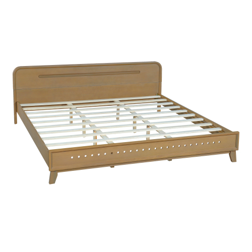 PINE SOLID WOOD KING SIZE BED, SOLID AND STABLE, NO BOX SPRING NEEDED, RUSTIC YELLOW COLOR、、eastwooduniform
