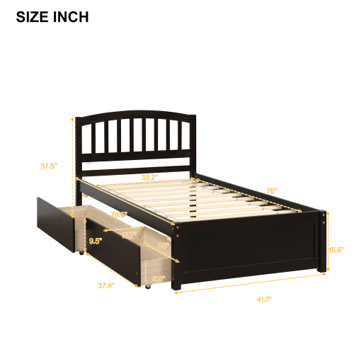 Twin Platform Storage Bed Wood Bed Frame with Two Drawers and Headboard, Espresso(Previous SKU: SF000062PAA)、、casual