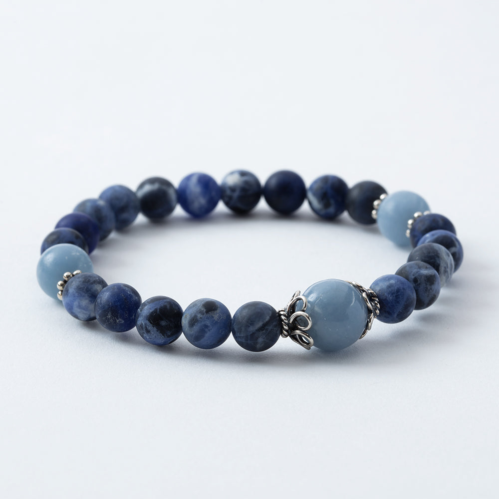Matte Sodalite and Angelite Stretchy Mala Bracelet、mySite、topwebapps