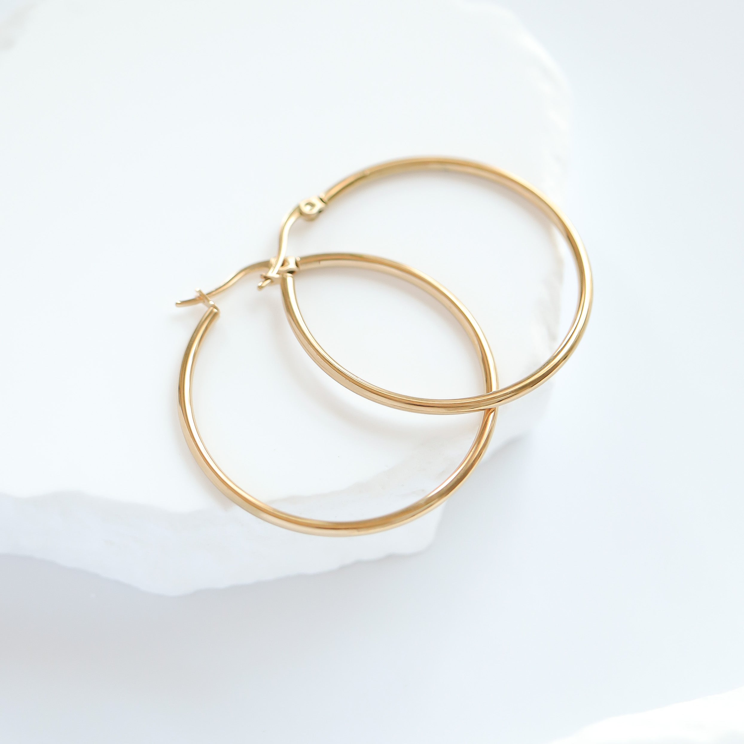 18K Gold PVD Stainless Steel Round Tube Hoop Earrings / ERJ2138、mySite、dreamappss