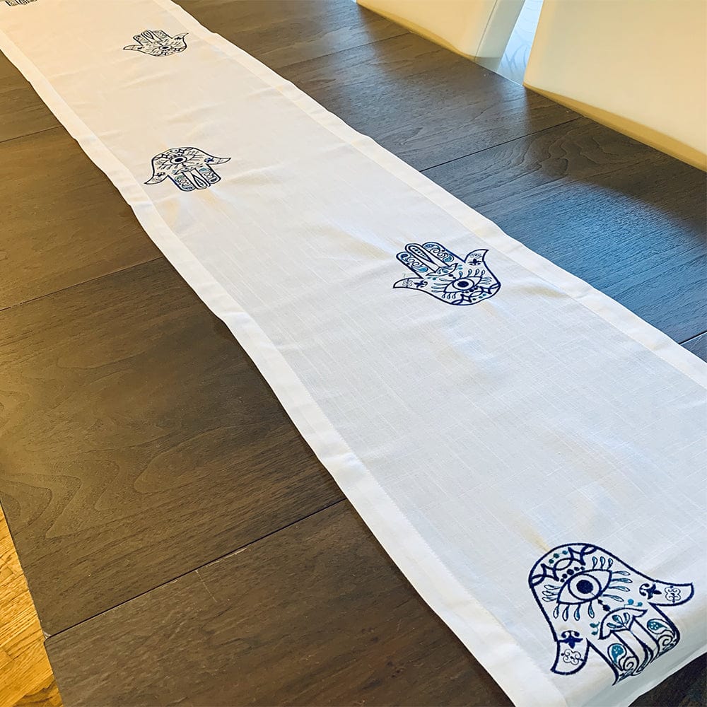 Modern Blue Hamsa Table Runner - White、mySite、topwebapps