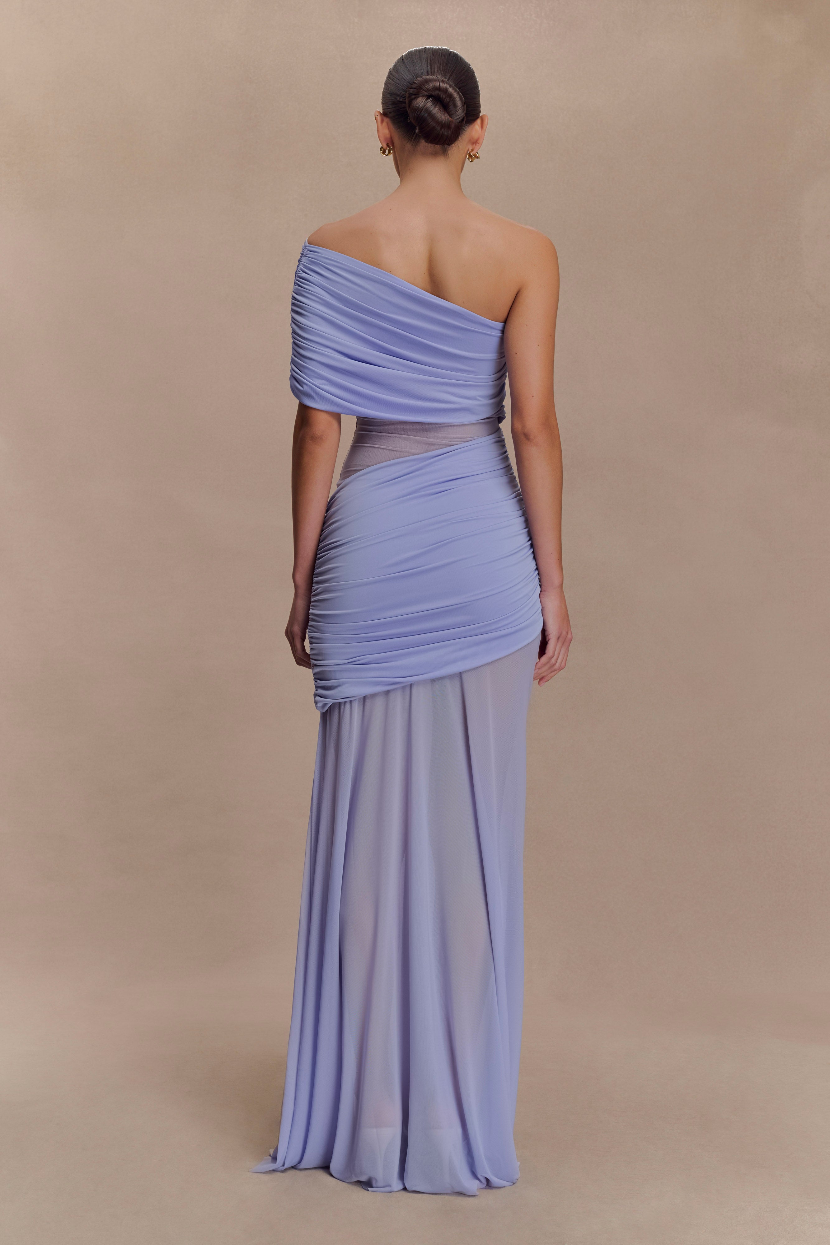 Dallas One Shoulder Mesh Maxi Dress - Lavender、mySite、solidvoid