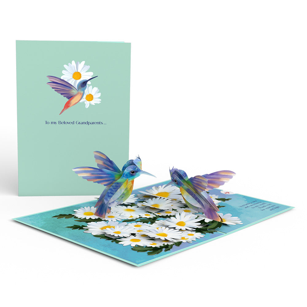 Beloved Grandparents Daisy Patch Hummingbirds Pop-Up Card、mySite、solidvoid