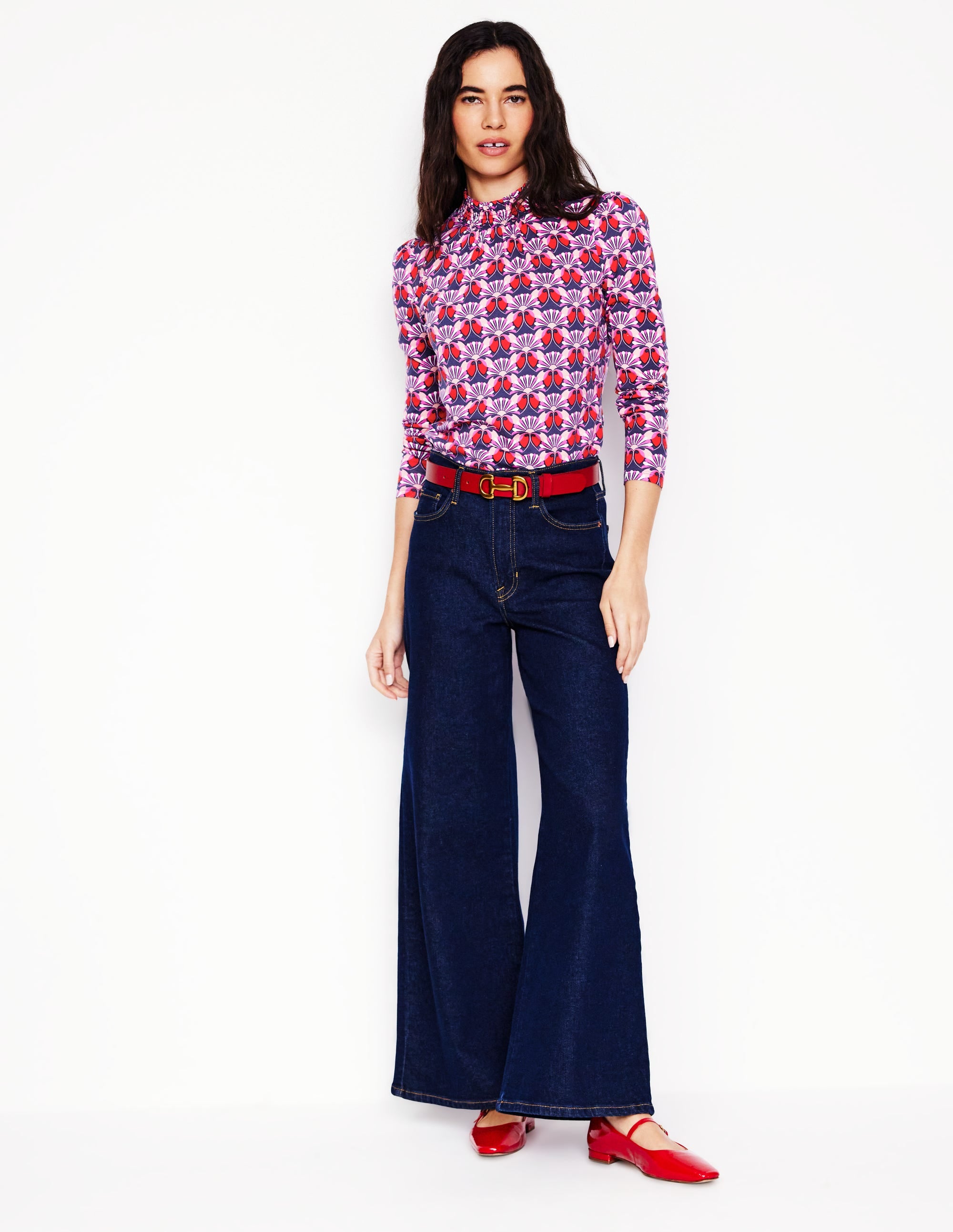  Smocked Neck Printed Top-Poppy Red, Daisy Bloom Geo、mySite、ashleygrahame