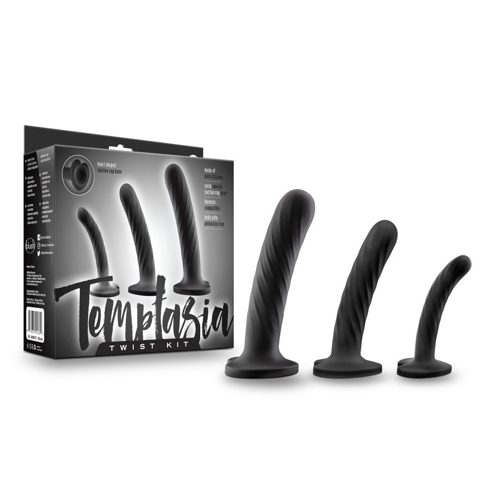 Temptasia By Blush® | Twist Kit Black 4.5, 5.5, 7-Inch Long Dildo With Suction Cup Base、mySite、bottomscart