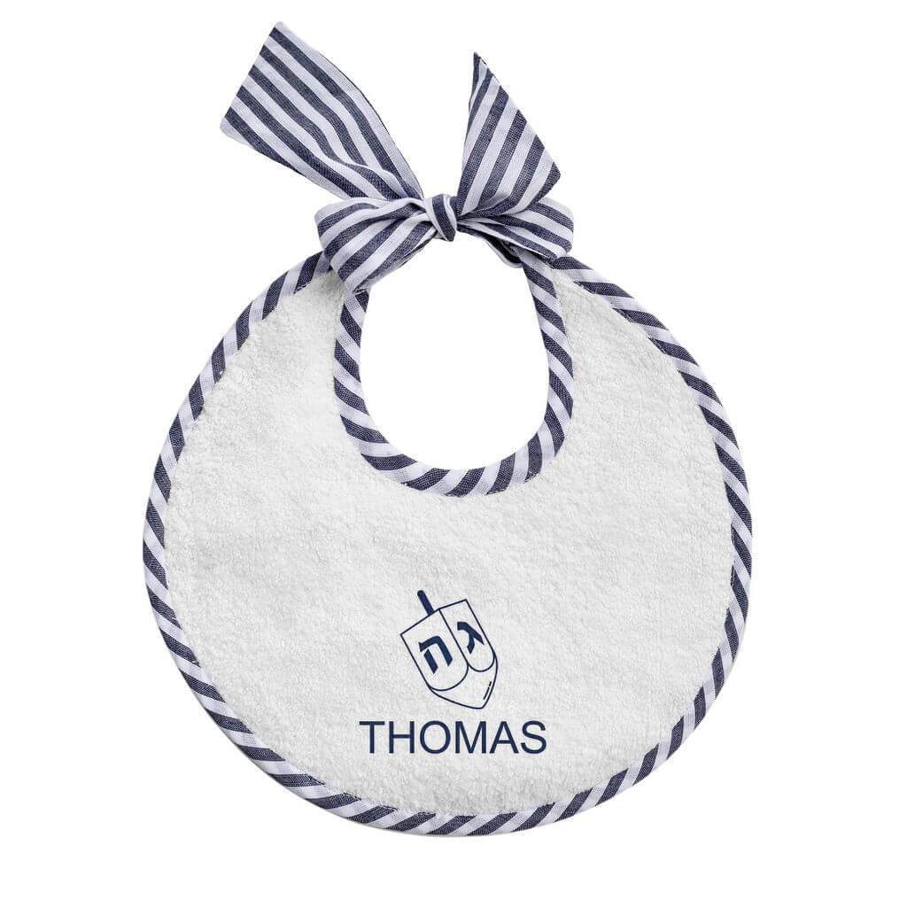 Personalized Embroidered Round Hanukkah Baby Bib - Blue Stripe、mySite、topwebapps