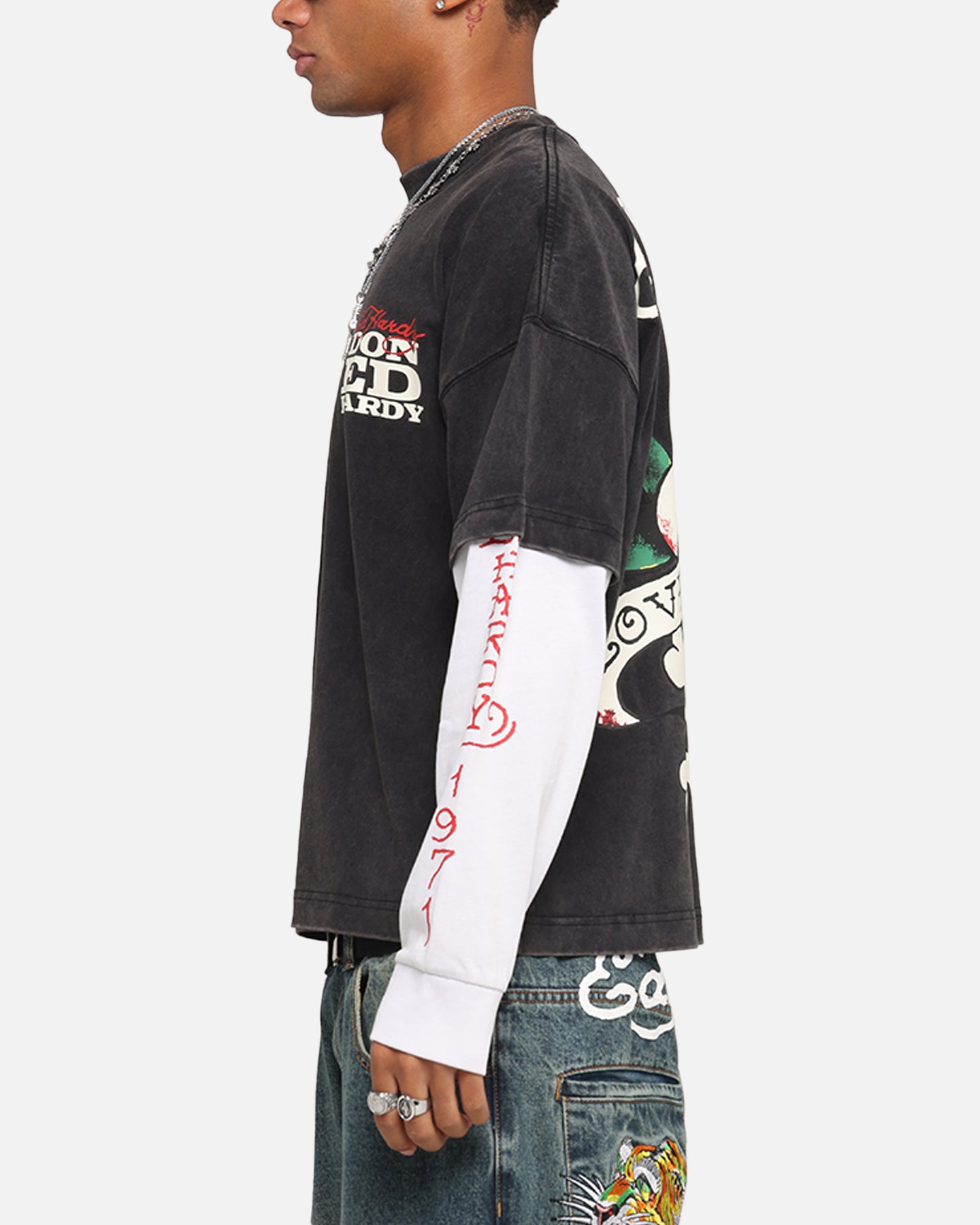 Ed Hardy Love Kills Layered Long Sleeve T-Shirt Black、mySite、zt4zffjzw