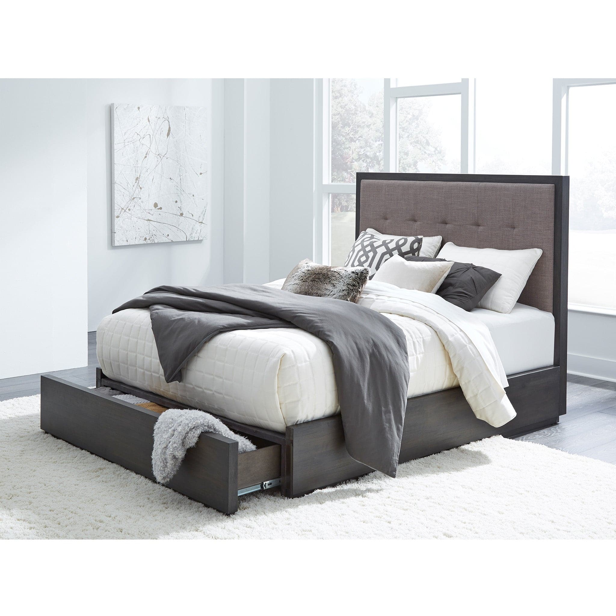 Oxford Upholstered Platform Storage Bed with Footboard Storage、mySite、neckold