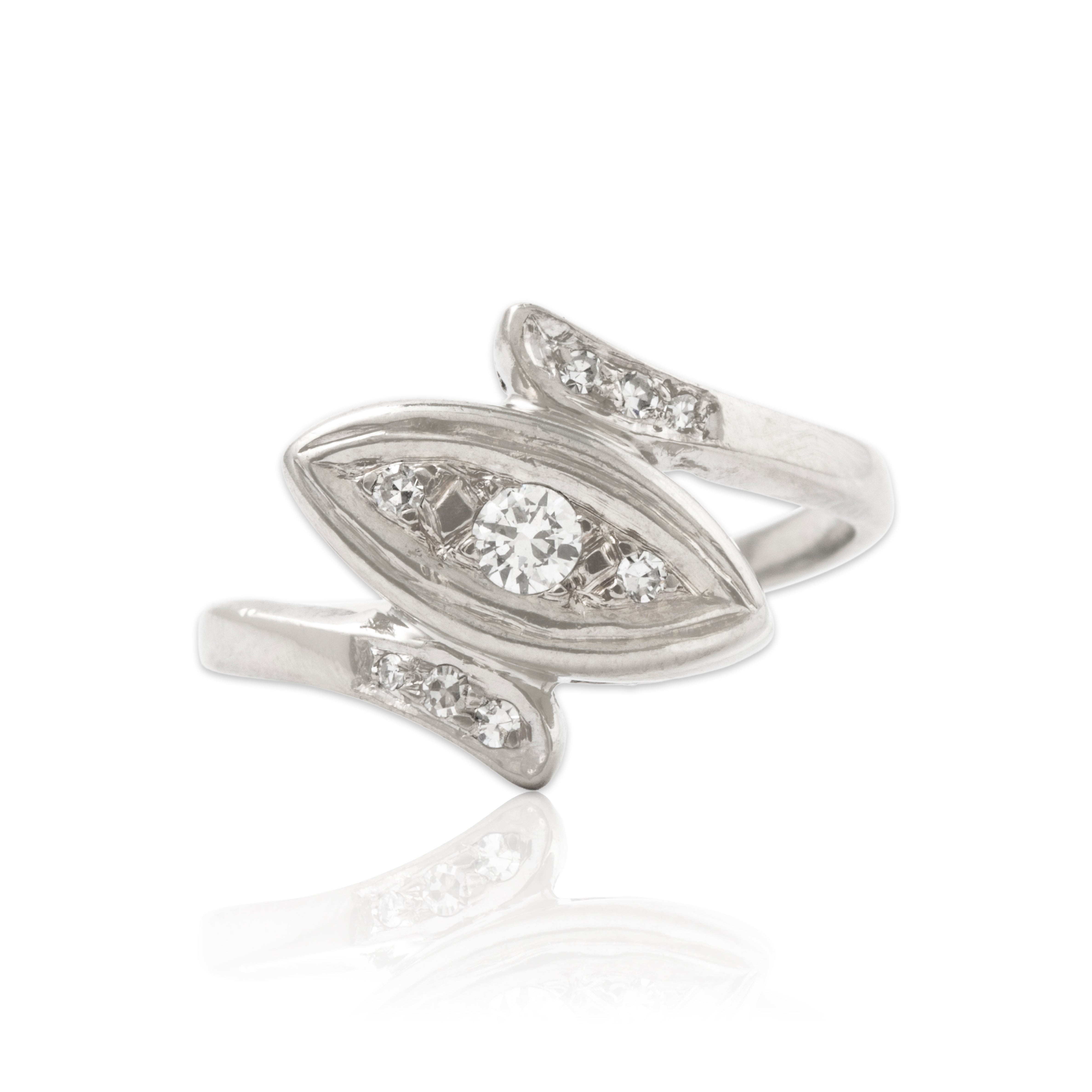 Vintage 14k White Gold .213cttw Diamond Art Deco-Style Bypass Ring 6.75、mySite、hinf8tx79