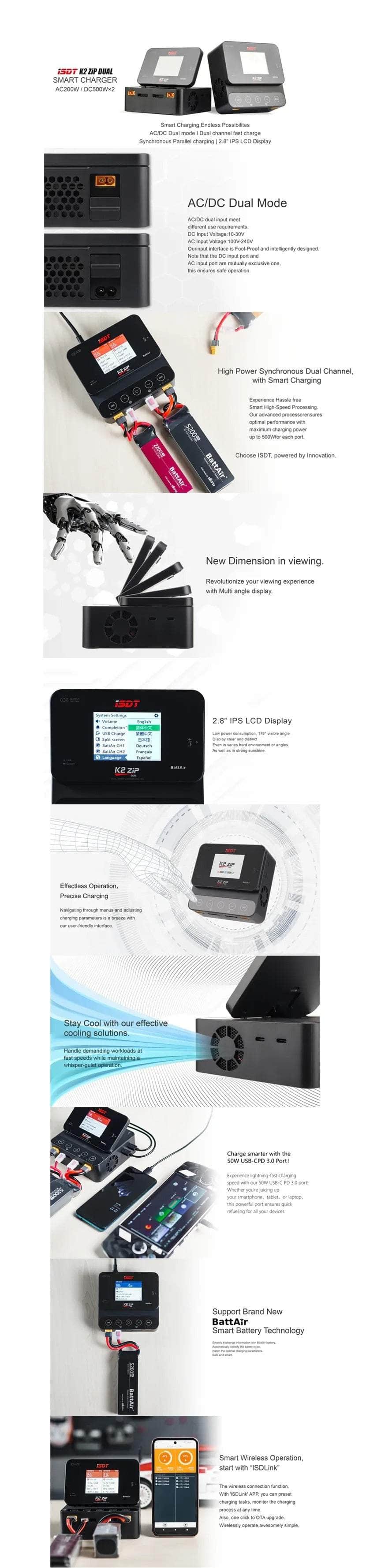 iSDT K2 ZIP 200W 1-8S 20A AC/DC LiPo Charger/Discharger - XT60