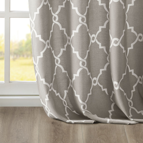 Fretwork Print Grommet Top Window Curtain Panel(Only 1 Pc Panel)、、eastwooduniform