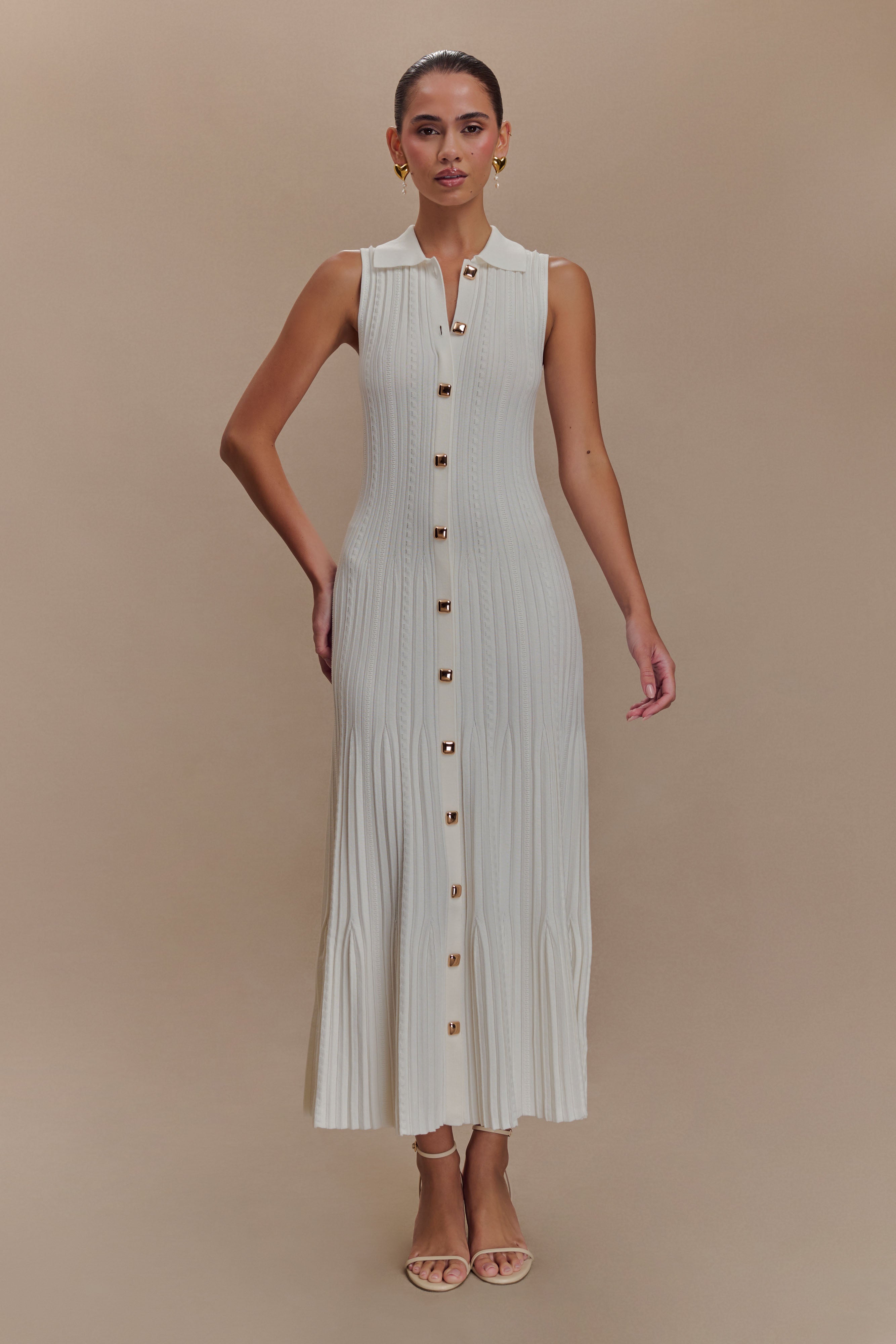 Margie Sleeveless Knit Midi Dress - White、mySite、solidvoid