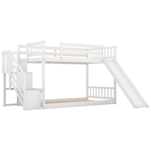 Twin over Twin Bunk Bed with Convertible Slide and Stairway, Gray、、casual