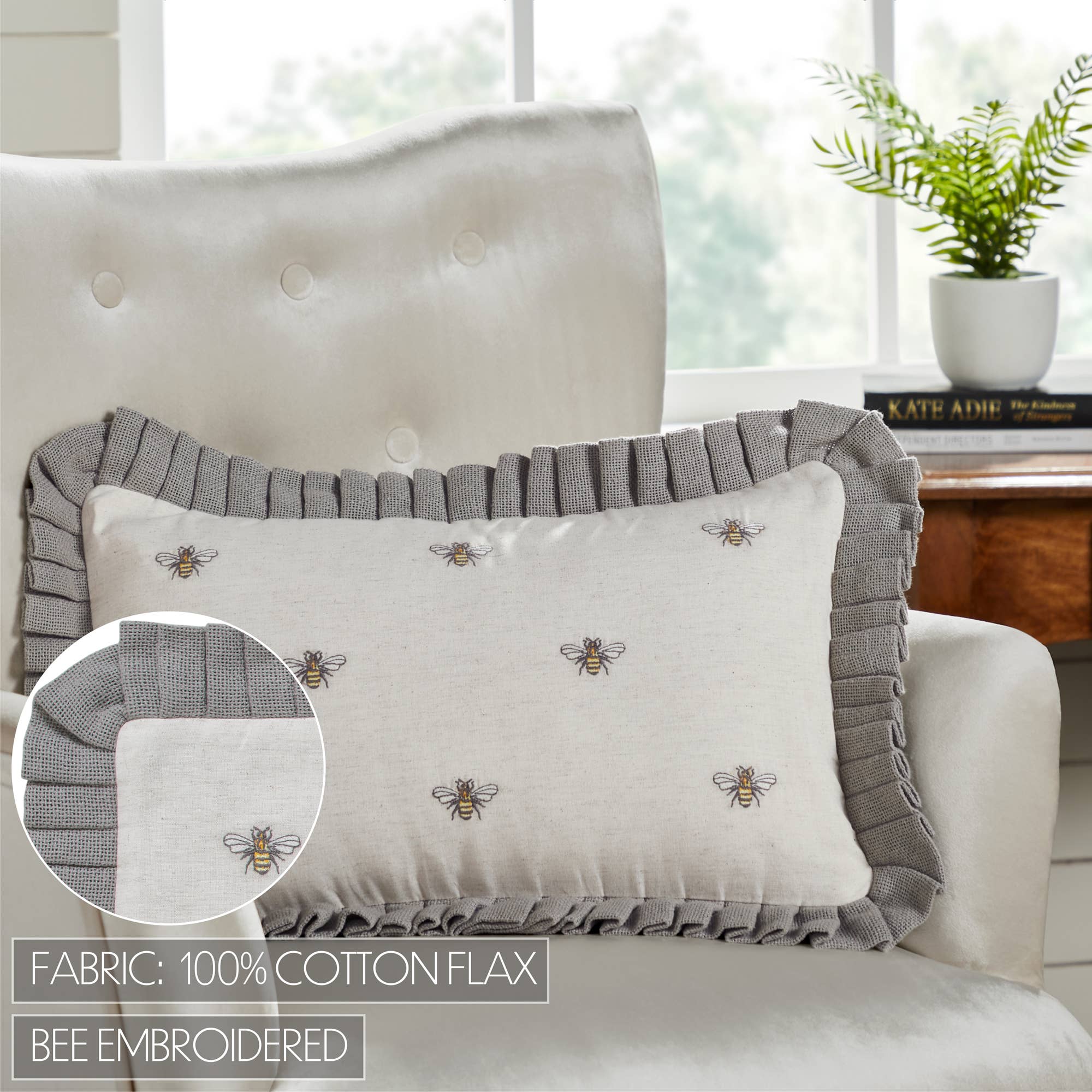 Embroidered Ruffled Bee Pillow 14x22、mySite、g9winljtr