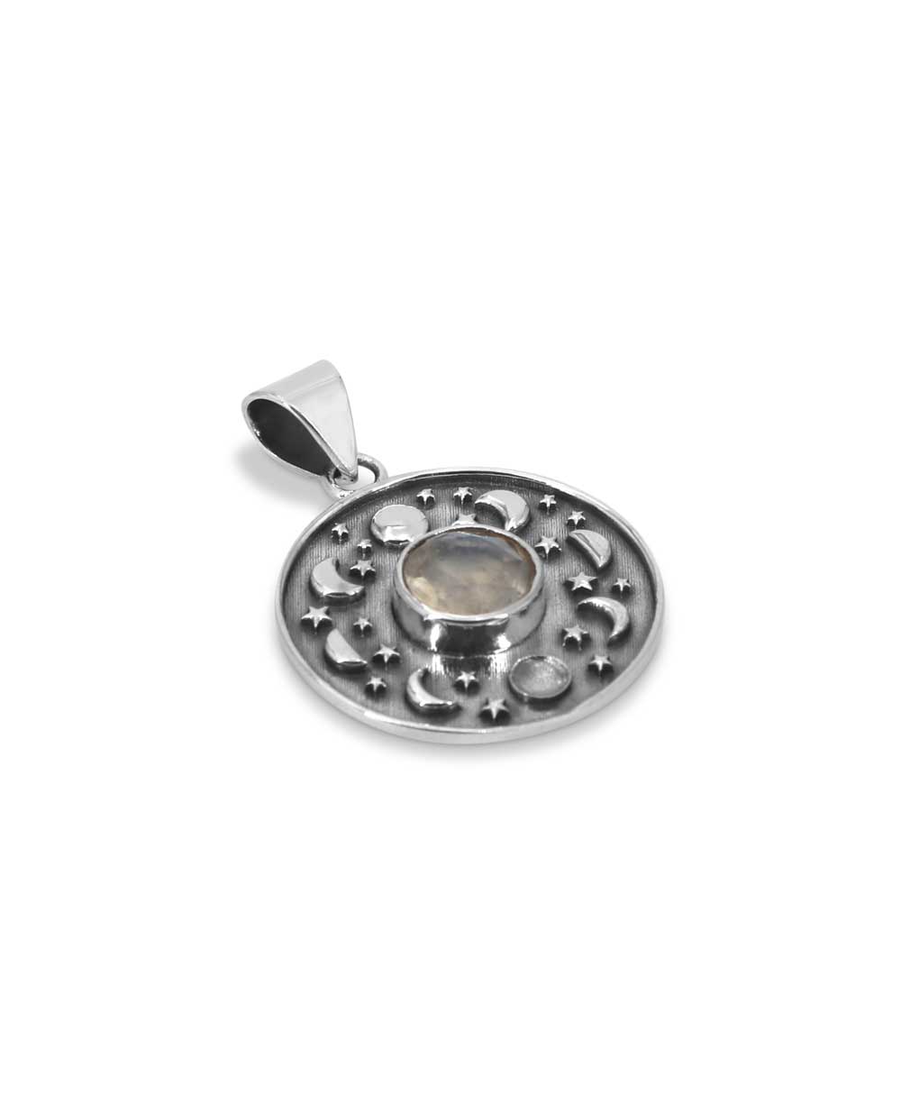 Sterling Silver Moon Phase Celestial Pendant with Moonstone、mySite、topwebapps