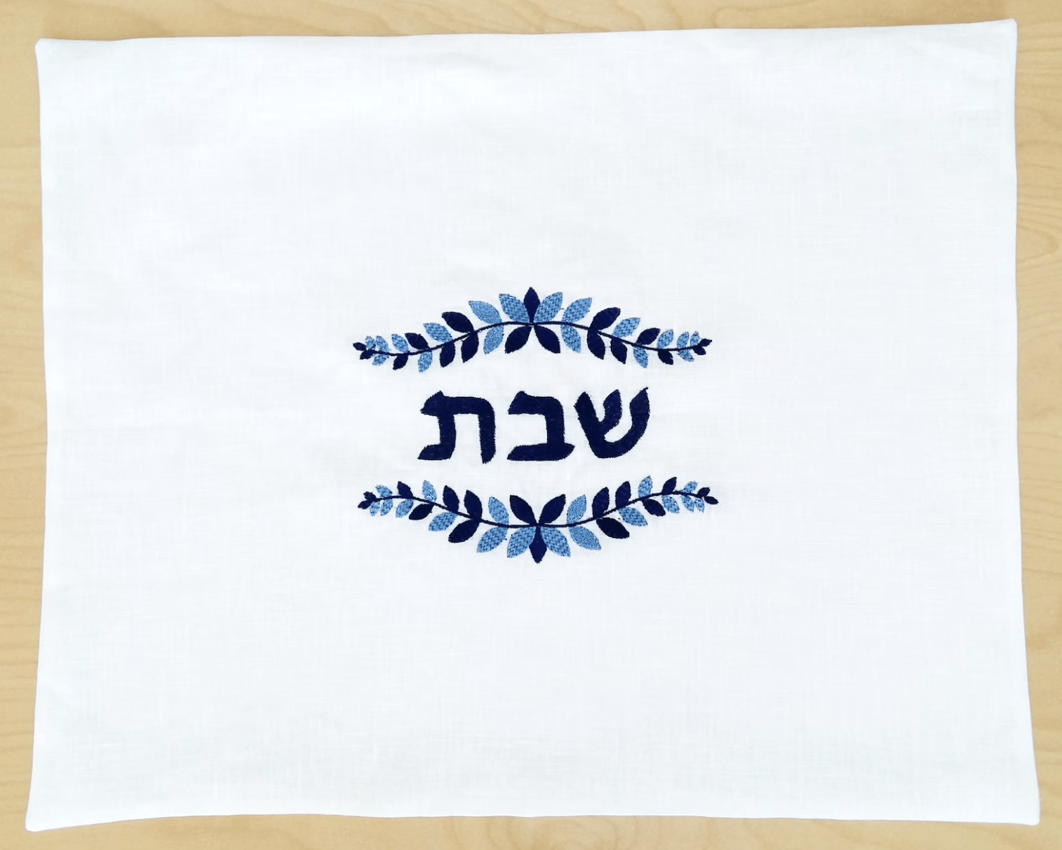 Embroidered Blue Leaves Linen Challah Cover、mySite、topwebapps