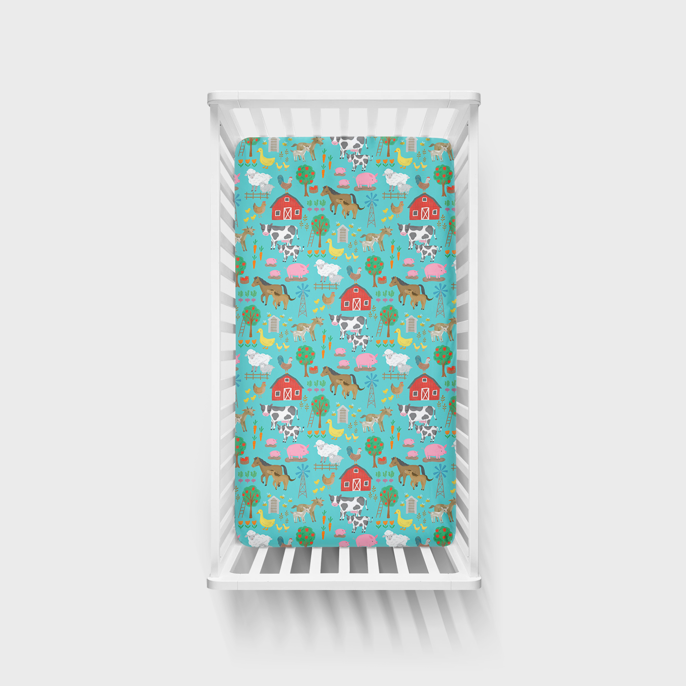 Blue Farm Fam Fitted Crib Sheet、mySite、g9winljtr