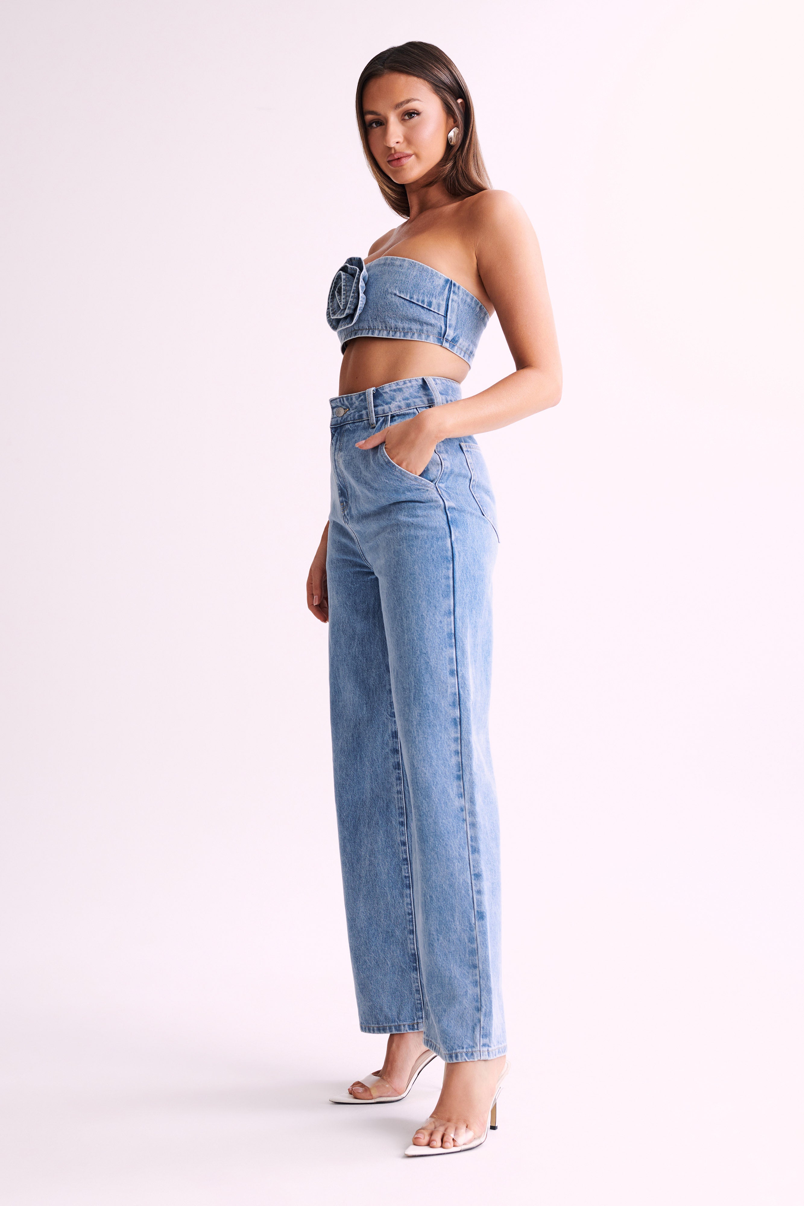 Roxy Wide Leg High Waist Denim Jeans - Mid Blue、mySite、solidvoid