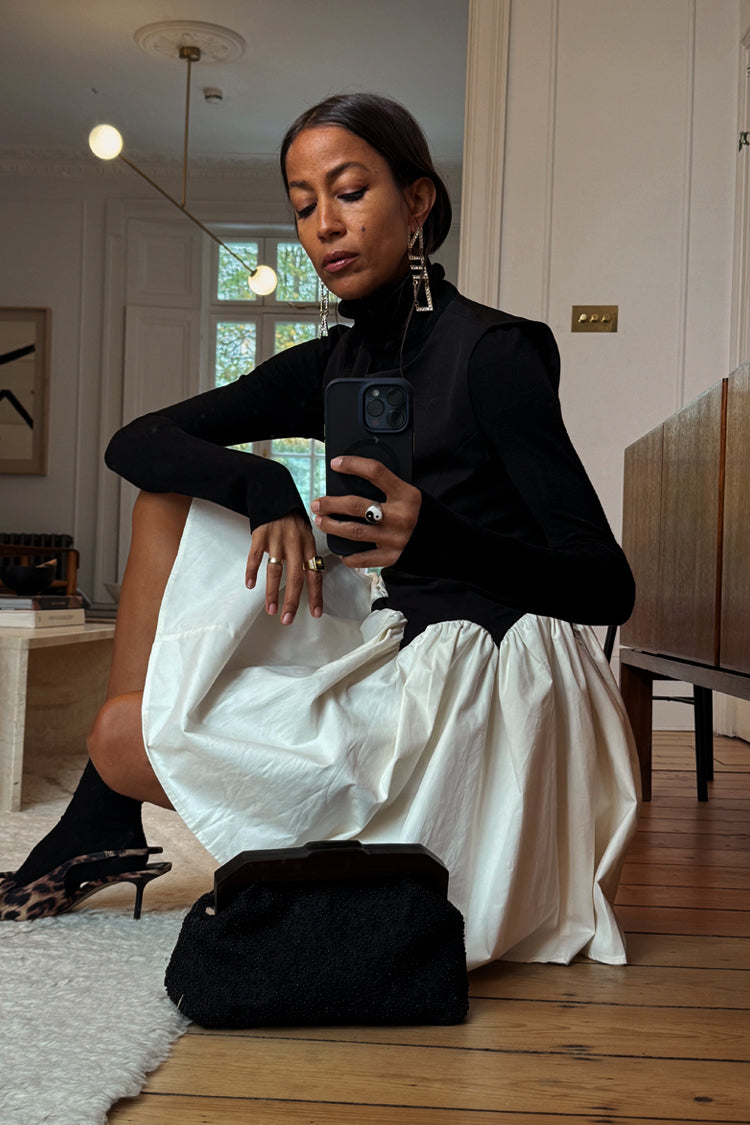 Black and Cream Mini Monika Dress Petite、mySite、solidvoid