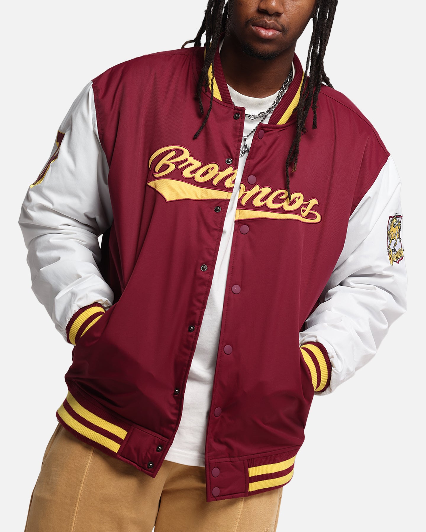 Bleacher Athletic Brisbane Broncos NRL 1908 Baseball Varsity Jacket Official Team Colour、mySite、zt4zffjzw