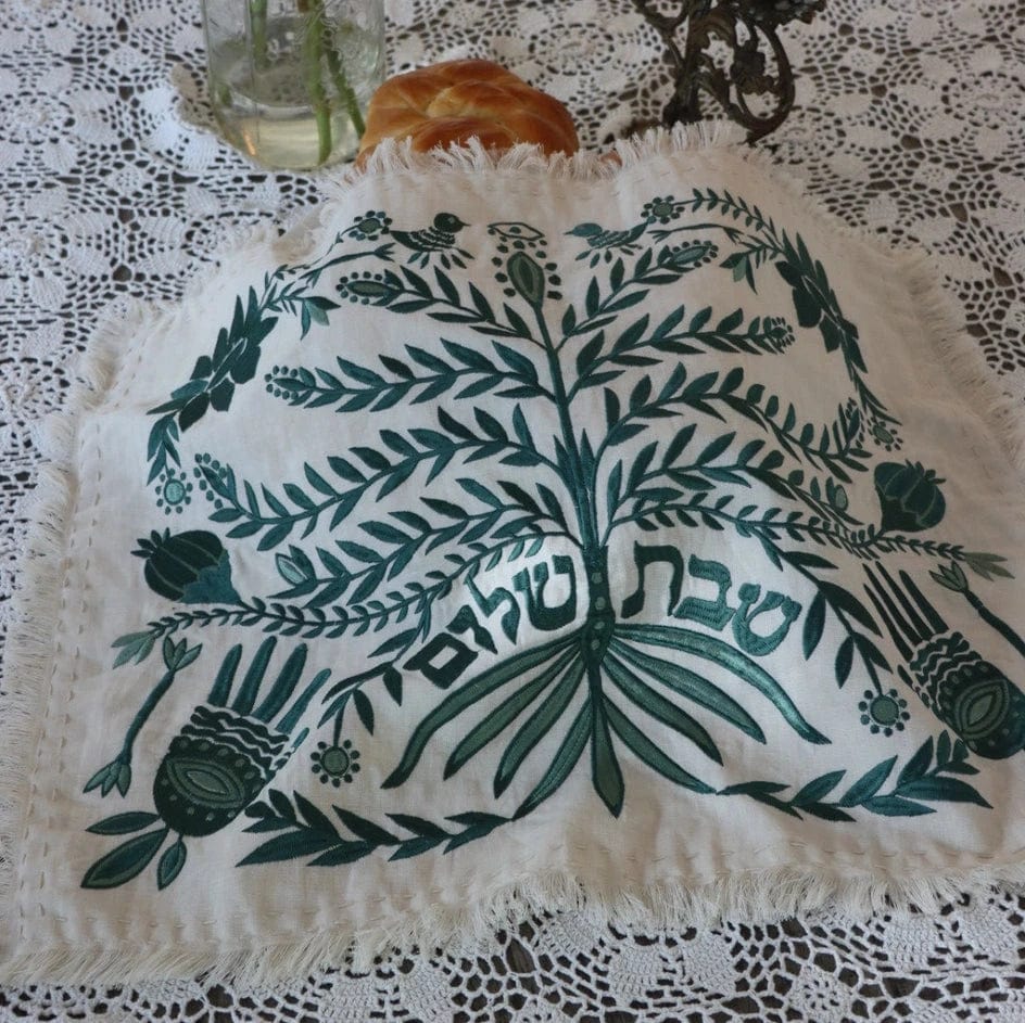 Handmade Linen Tree of Life Challah Cover - Green Moss、mySite、topwebapps