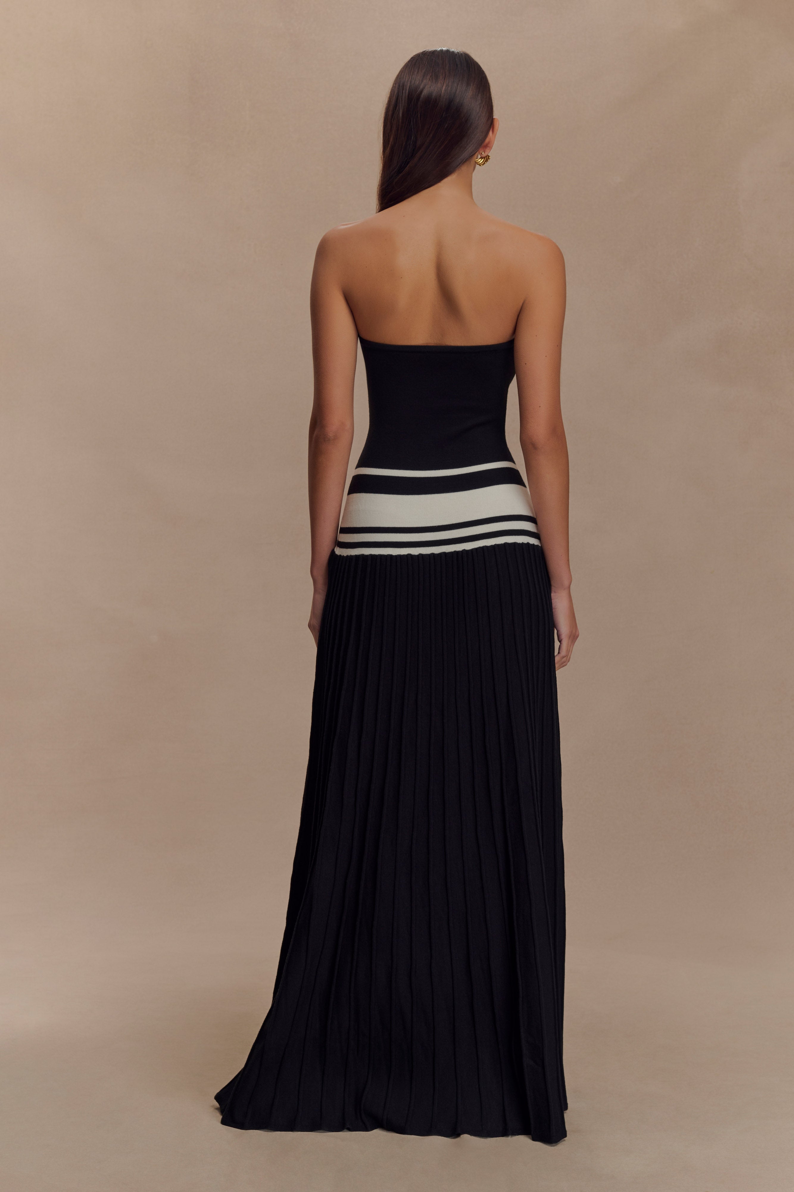 Solaris Strapless Contrast Knit Maxi Dress - Black/White、mySite、solidvoid