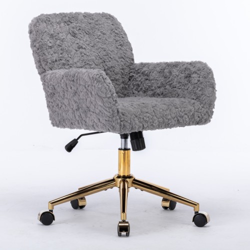 A&A Furniture Office Chair,Artificial rabbit hair Home Office Chair with Golden Metal Base,Adjustable Desk Chair Swivel Office Chair,Vanity Chair(Orange)、、casual