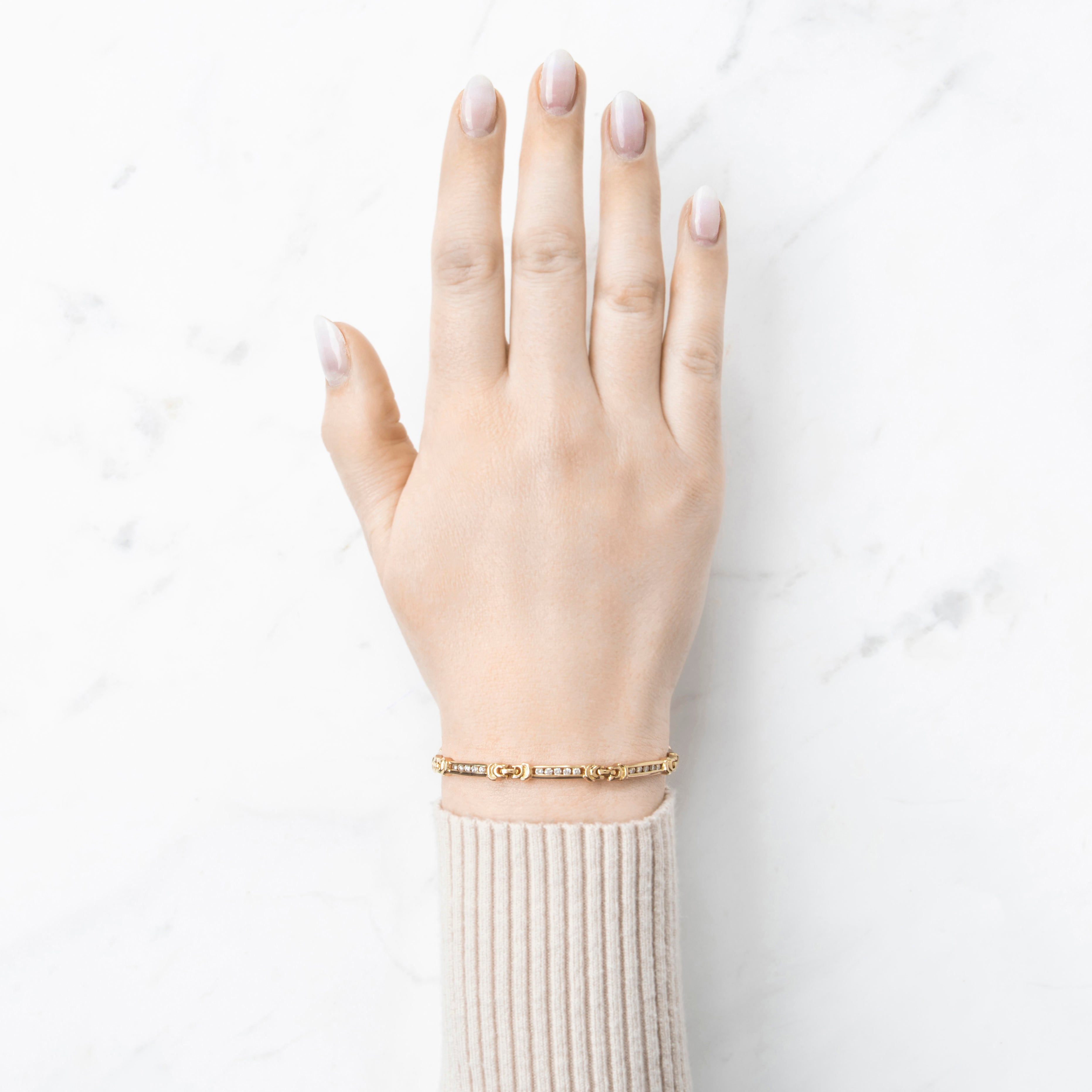 Vintage 14k Yellow Gold .945cttw Diamond Channel-Set Buckle Link Bracelet 7.75、mySite、hinf8tx79