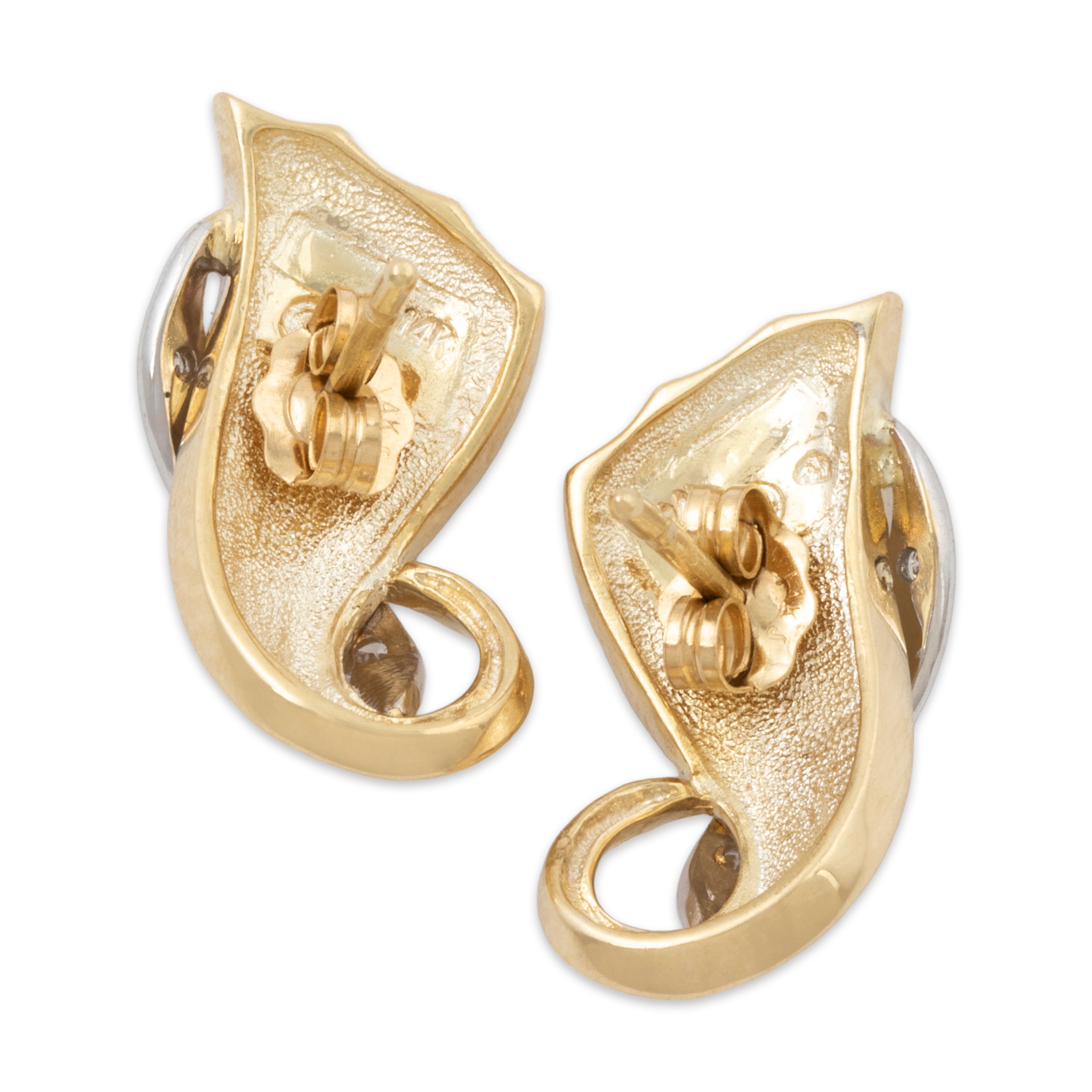 Vintage Chic 14k Yellow Gold Diamond Satin Ribbon Stud Earrings、mySite、hinf8tx79