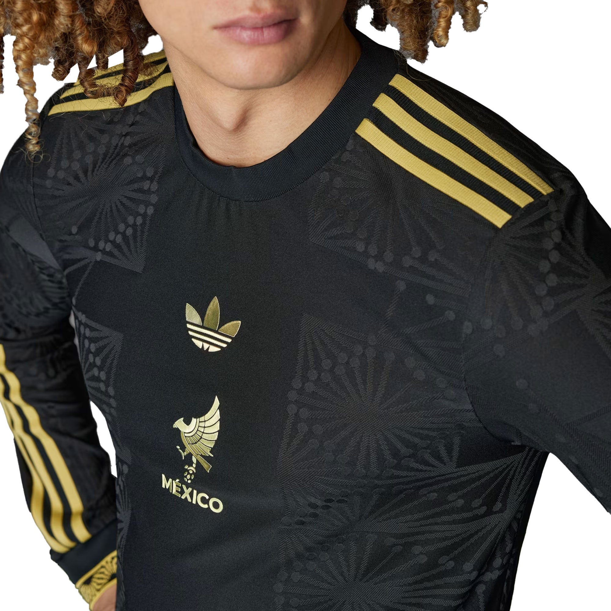 adidas Men's Mexico Gold 2025/26 Long Sleeve Jersey Black/Gold、mySite、bottomscart