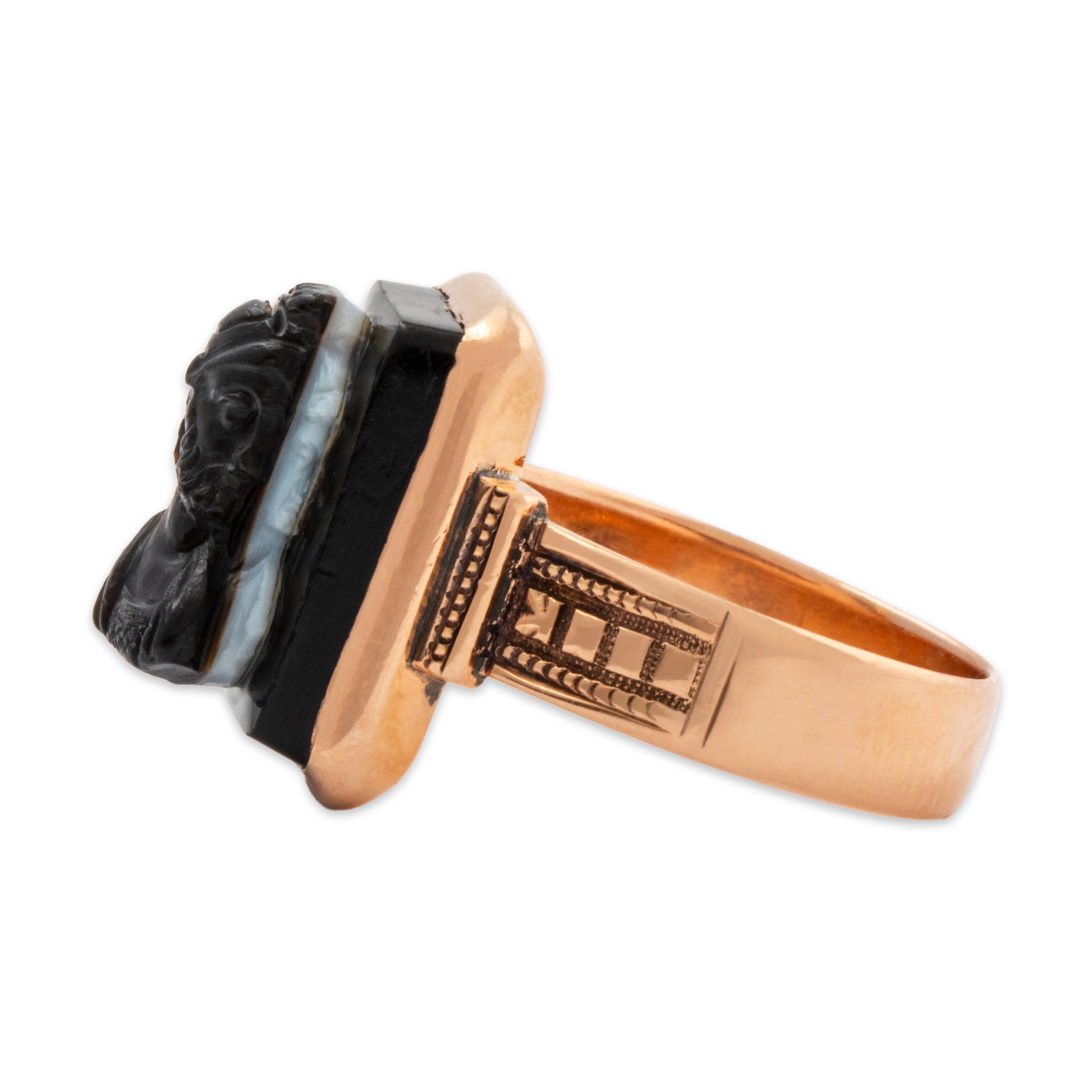 Antique Victorian 10k Rosy Yellow Gold 2.96ct Hardstone Two Etruscans Ring 6.00、mySite、hinf8tx79