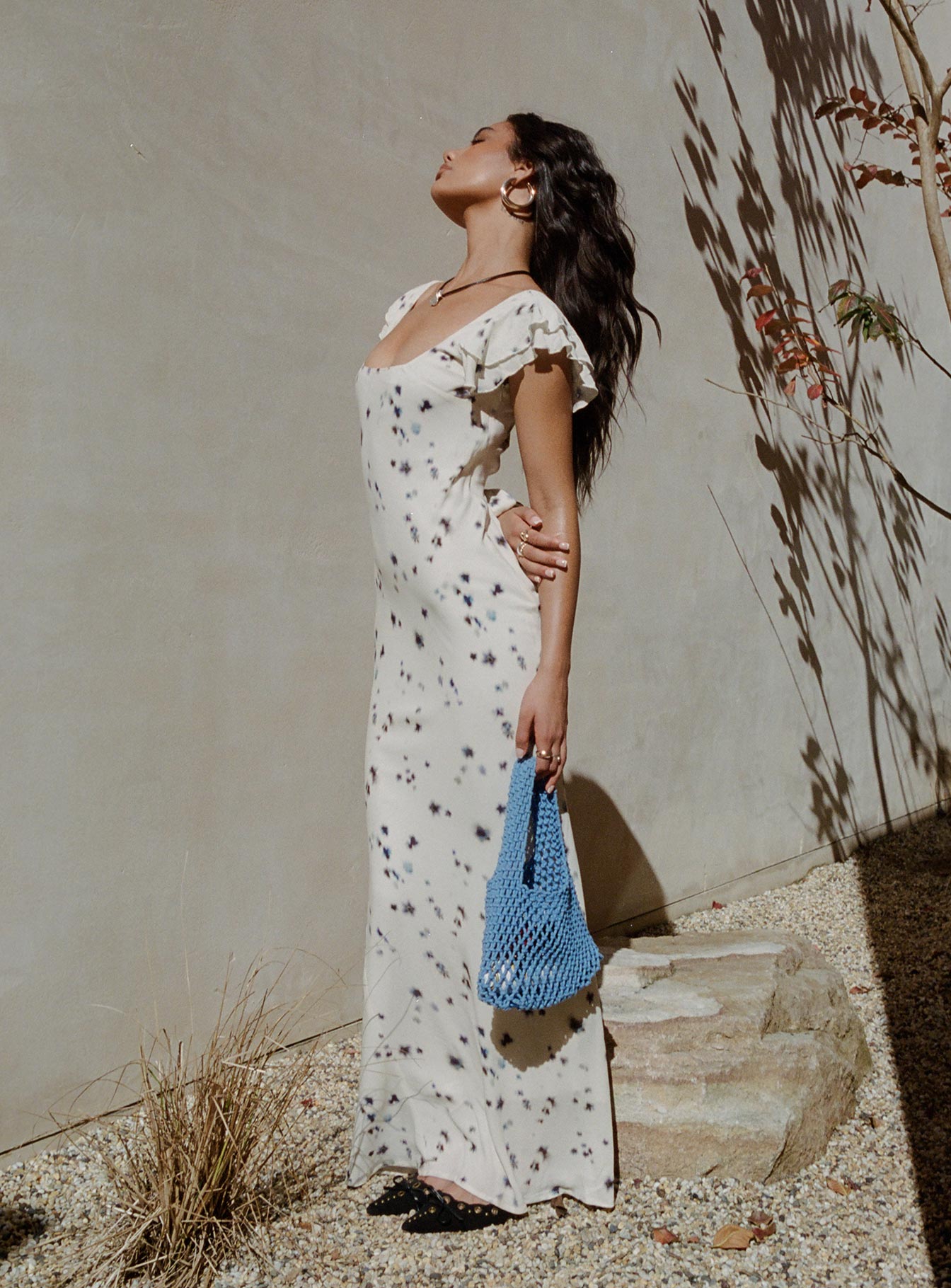 Jontee Bias Cut Maxi Dress Cream Floral、mySite、solidvoid