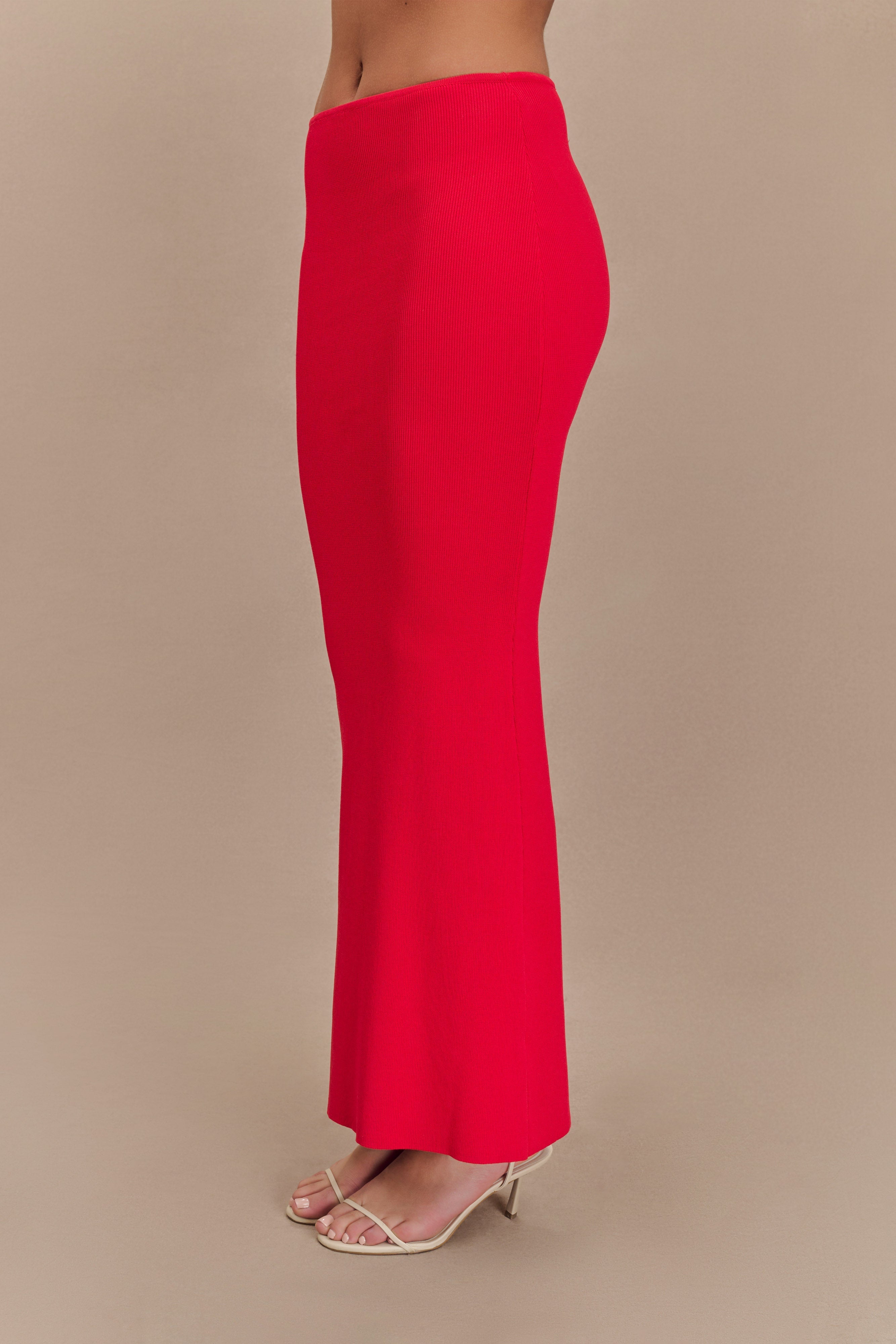 Keaton Fishtail Knit Maxi Skirt - Red、mySite、solidvoid