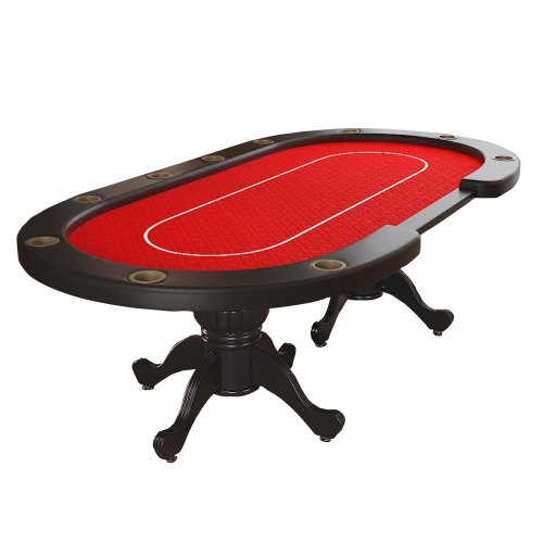 96" Oval Aura Poker Table for 10 Players Texas Holdem Poker Card with Bet Line Felt Surface Jumbo Cup Holders Red、、casual