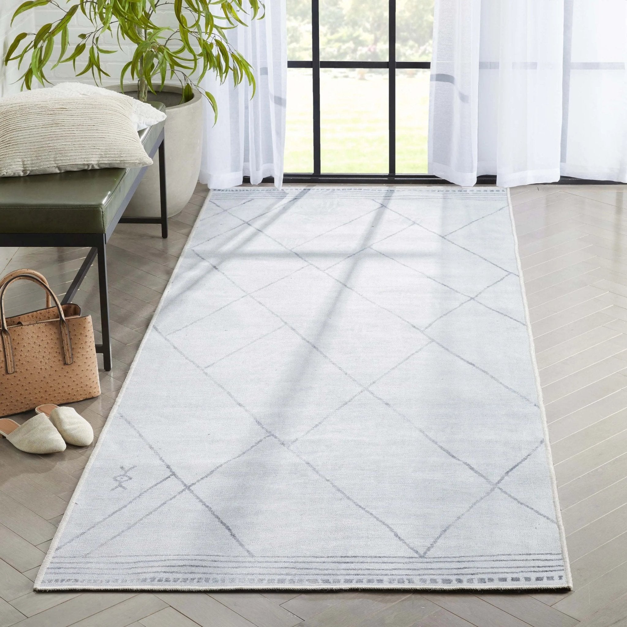 Bryn Moroccan Lattice Trellis Ivory Grey Area Flat-Weave Rug、mySite、gigharbornorthrealestate