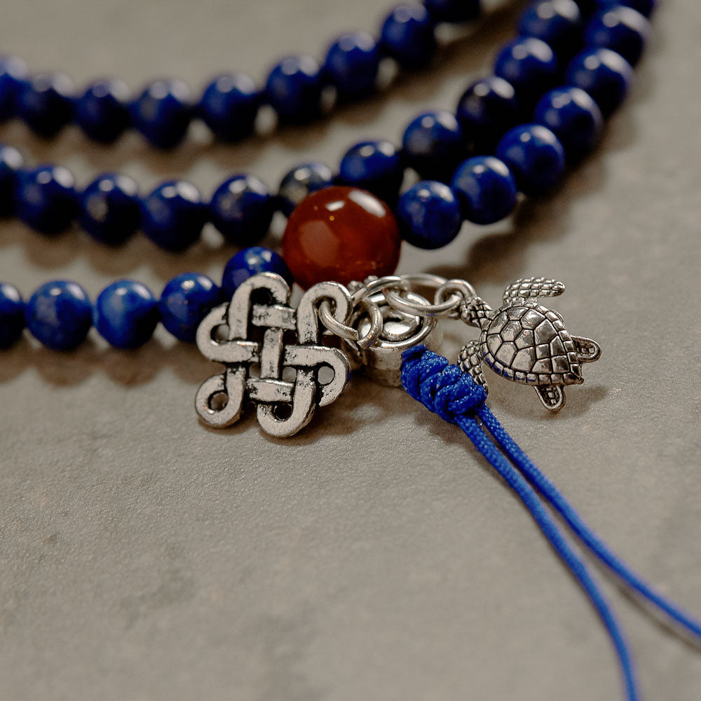 Stretchy Lapis Mala with Carnelian Markers、mySite、topwebapps
