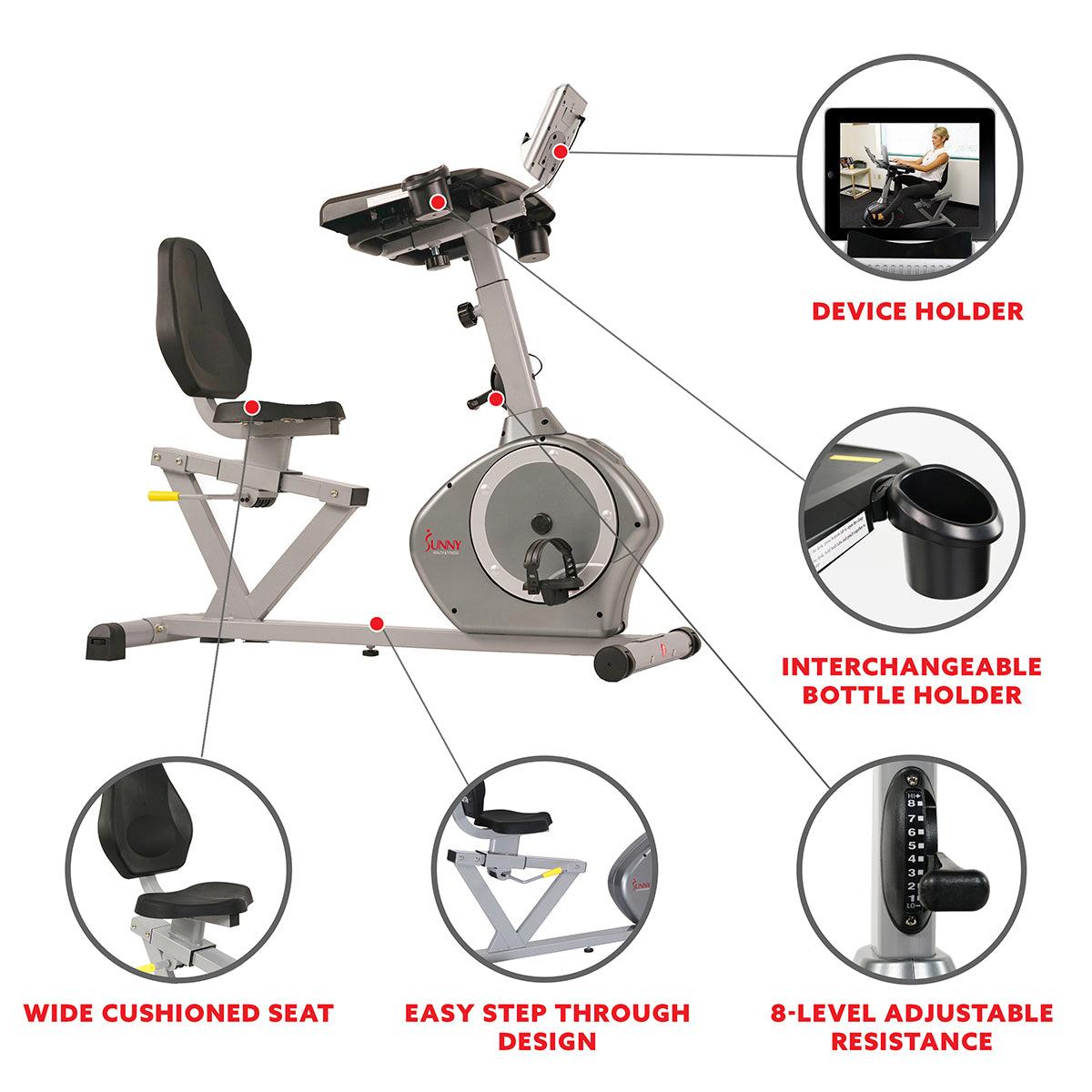  Magnetic Recumbent Exercise Bike with Desk, 350 LB Weight Capacity、mySite、ghnorth