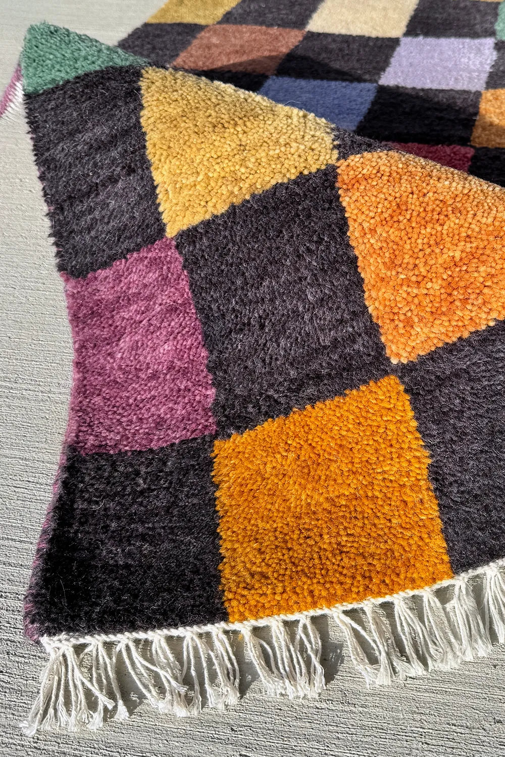Colorful Checkered Hand Knotted Square Wool Rug、mySite、gigharbornorthrealestate