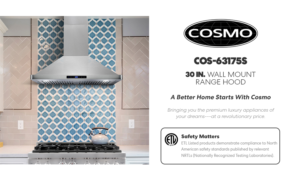 range hood, wall mount range hood, wall range hood, cosmo, cosmo range hood, 63175S