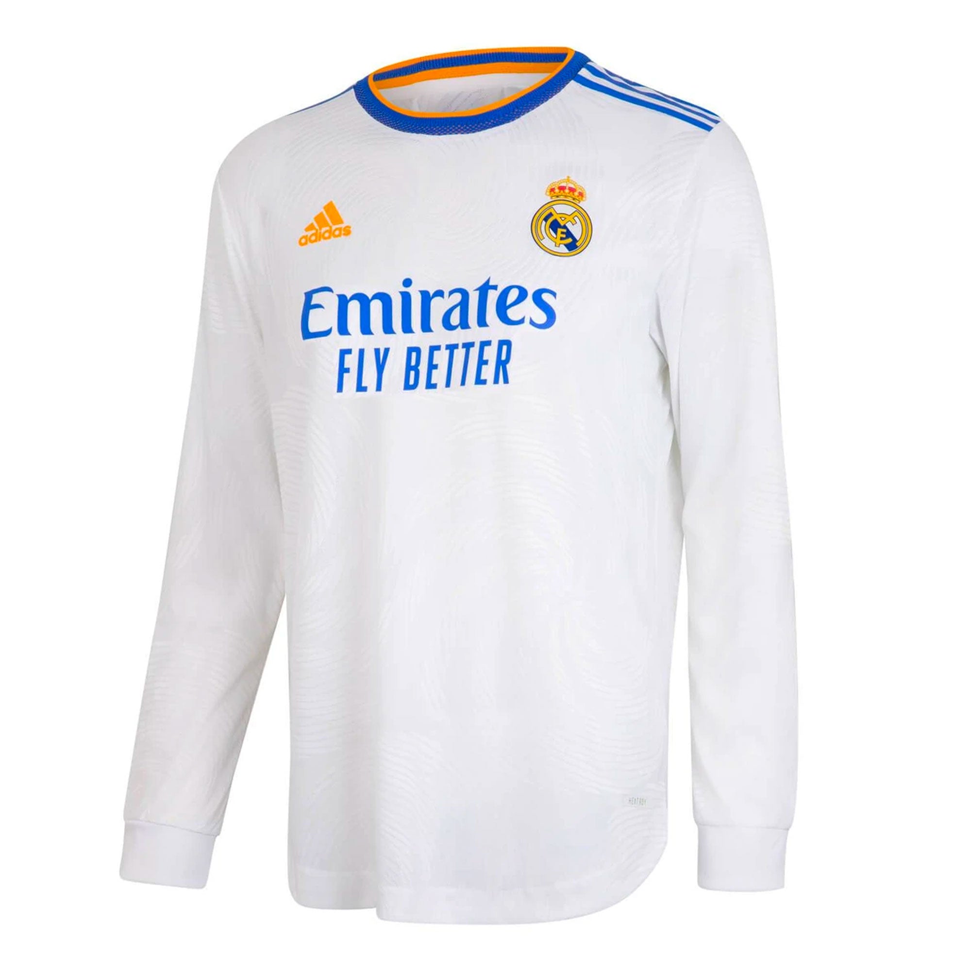 adidas Men's Real Madrid 2021/22 Long Sleeve Authentic Home Jersey White/Blue、mySite、noshort